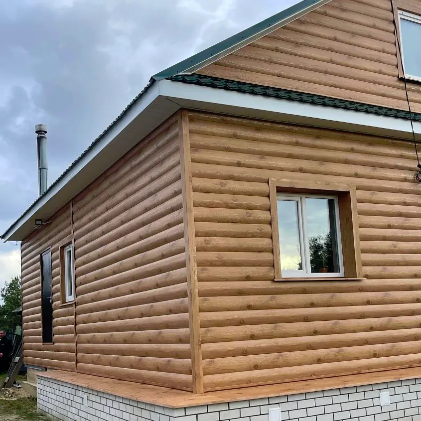 Фото 5 металлосайдинг Блок-Хаус под бревно Клен Светлый 3D на фасаде