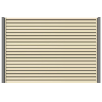 Секция забора жалюзи из ламелей еврожалюзи RAL1015 Слоновая Кость с металлическими столбами анфас