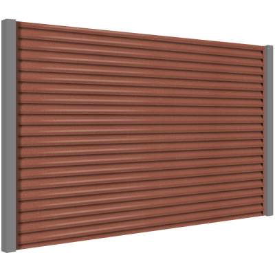 Секция забора жалюзи из ламелей еврожалюзи RAL8004 Терракотовый Стальной Бархат с металлическими столбами